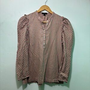 J. Crew Pink and Green Checkered Top